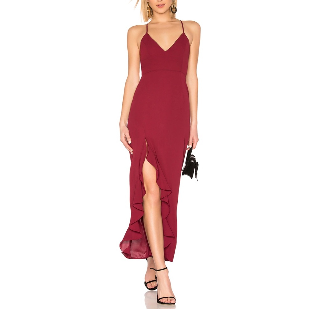 Revolve x About Us Ruffle Maxi Wine NWT